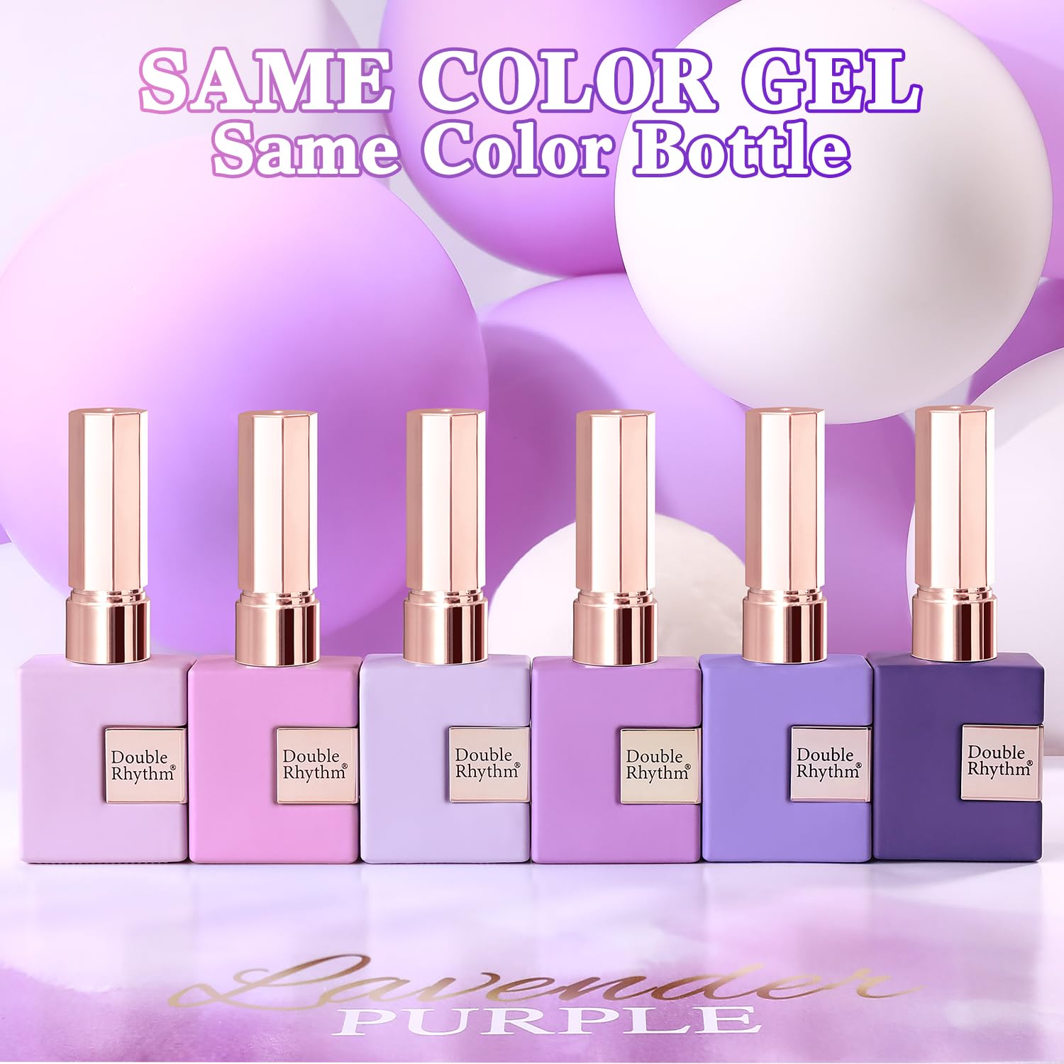 Double Rhythm 6 Pcs 15ml Gel Polish Set – Same Color Soak-Off Kit for Nails (Light to Dark Purple)