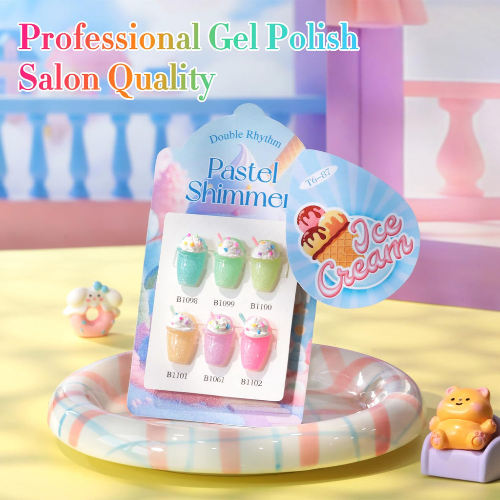 Double Rhythm Glitter Gel Polish Set – 6x 15ml Shimmer Colors (T6-87)