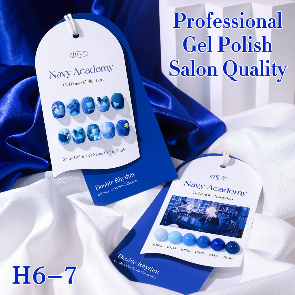 Double Rhythm 6 Pcs HEMA-FREE Gel Polish Set – 0.50 oz Each, Pastel Blue Navy, Soak-Off, DIY Manicure Kit