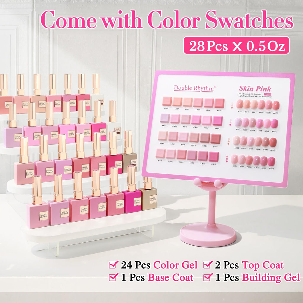Double Rhythm 28Pcs Gel Nail Polish Set – Neutral Nude Collection T24-12 (0.5oz)