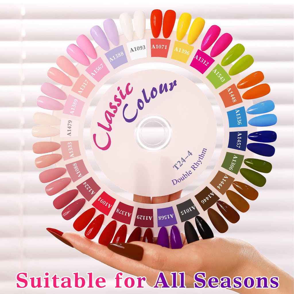 Double Rhythm 28Pcs Gel Nail Polish Set - Same Color, Same Bottle, Soak-Off Kit, Red Pink T24-4