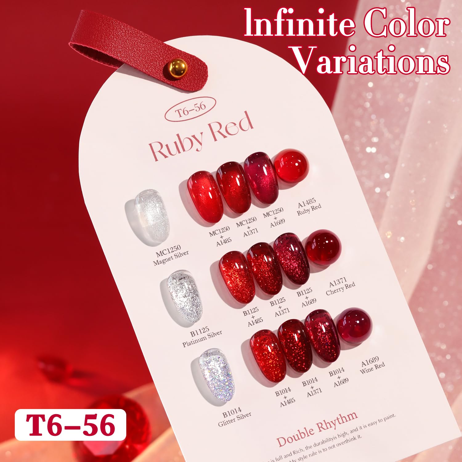 Double Rhythm 6 Pcs 15ml Gel Polish Set – Jelly Burgundy Red & Silver Glitter