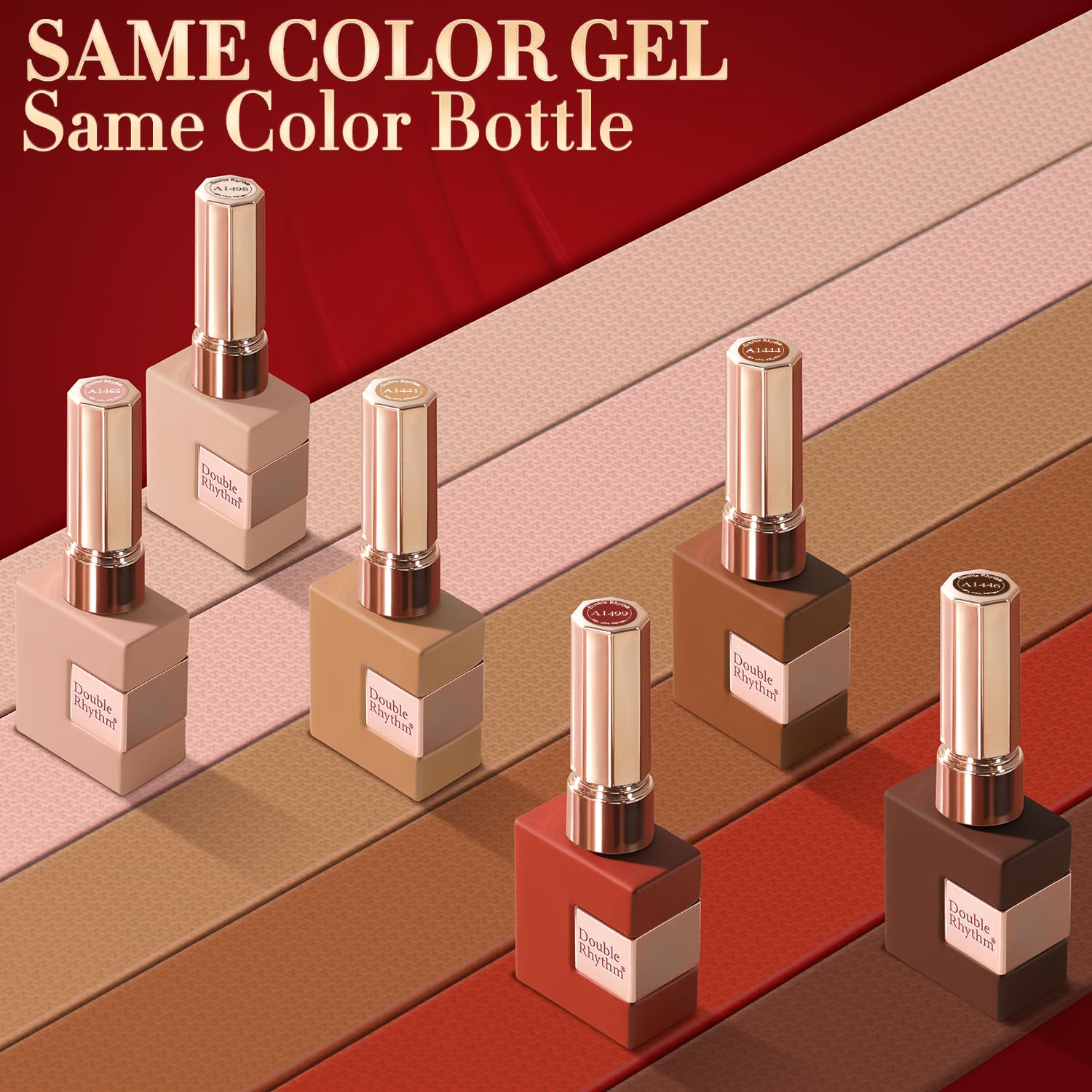 Double Rhythm 6 Pcs Gel Polish Set – 15ml, Soak Off, Same Color For Home Manicure (Coffee Brown to Pink)