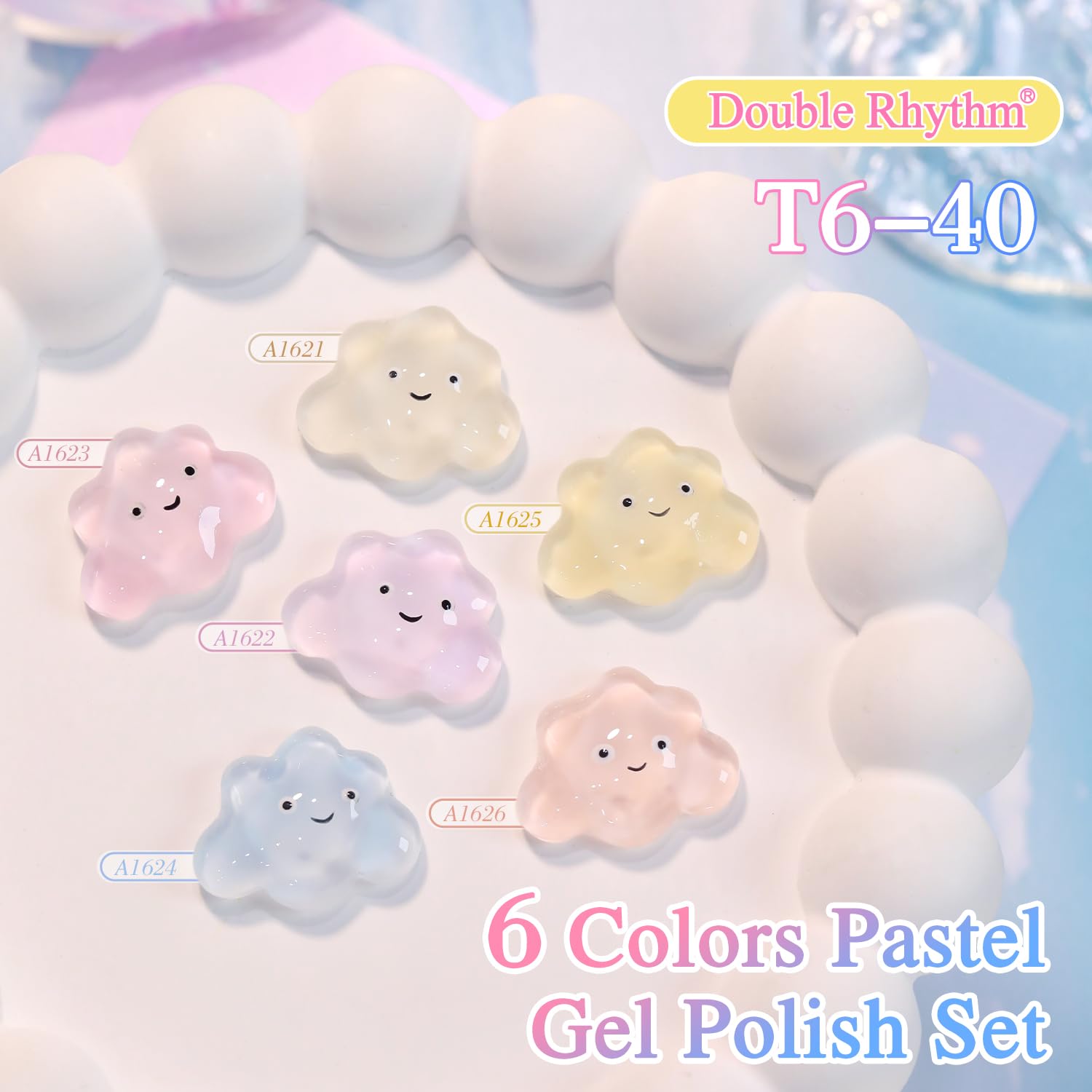 Double Rhythm 6 Pcs 15ml Gel Polish Set – Soak-Off Kit (Blue, Purple, Nude, Pink, Yellow, Beige)