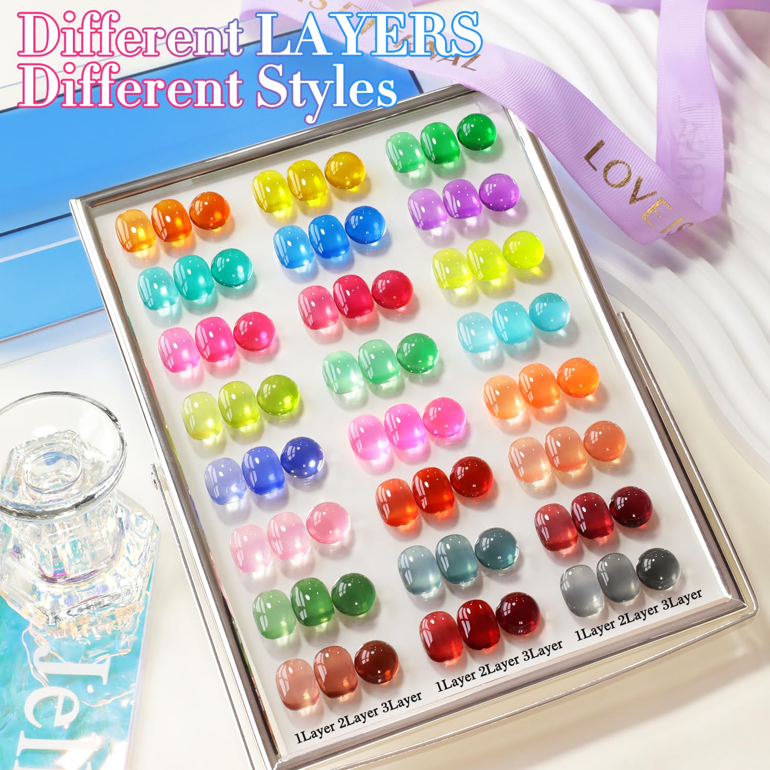 Double Rhythm 28Pcs Gel Nail Polish Set – Neon Jelly Sheer Collection, 0.5oz Bottles
