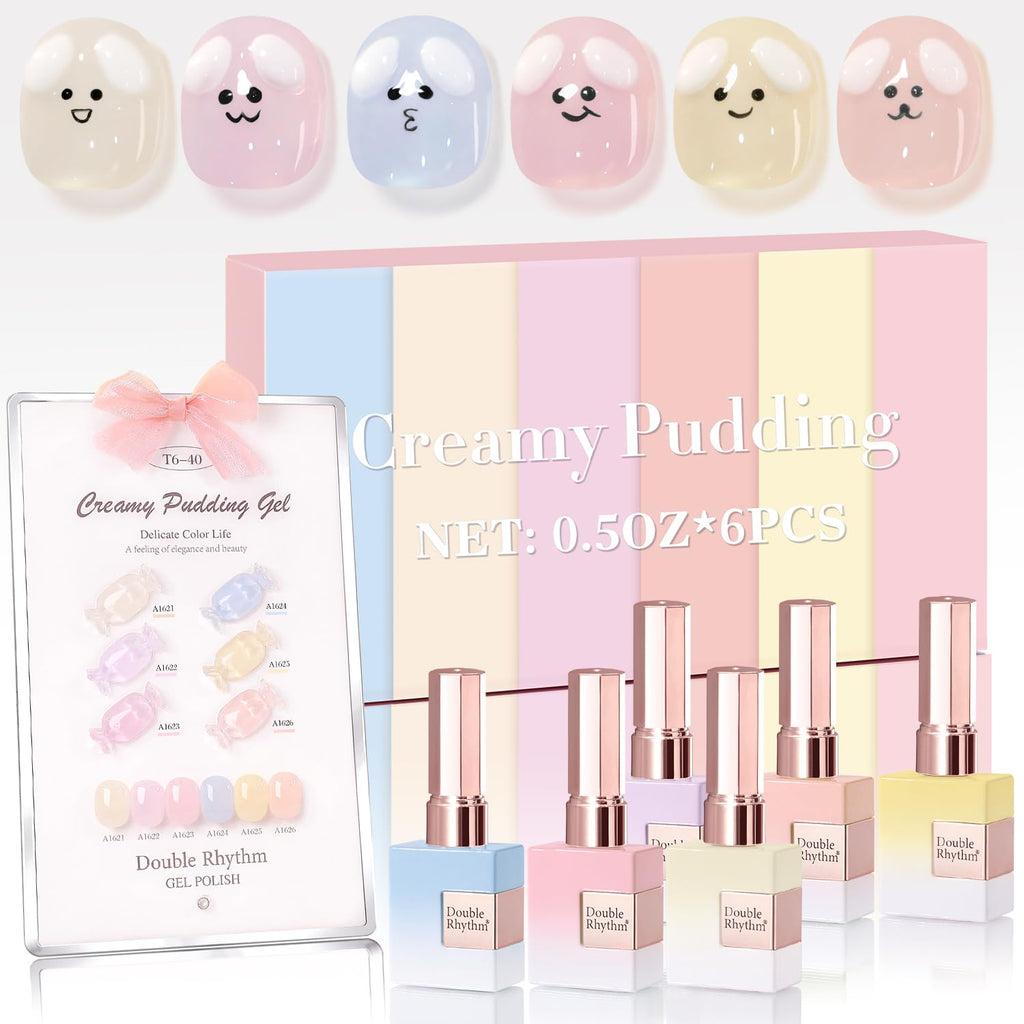 Double Rhythm 6 Pcs 15ml Gel Polish Set – Soak-Off Kit (Blue, Purple, Nude, Pink, Yellow, Beige)