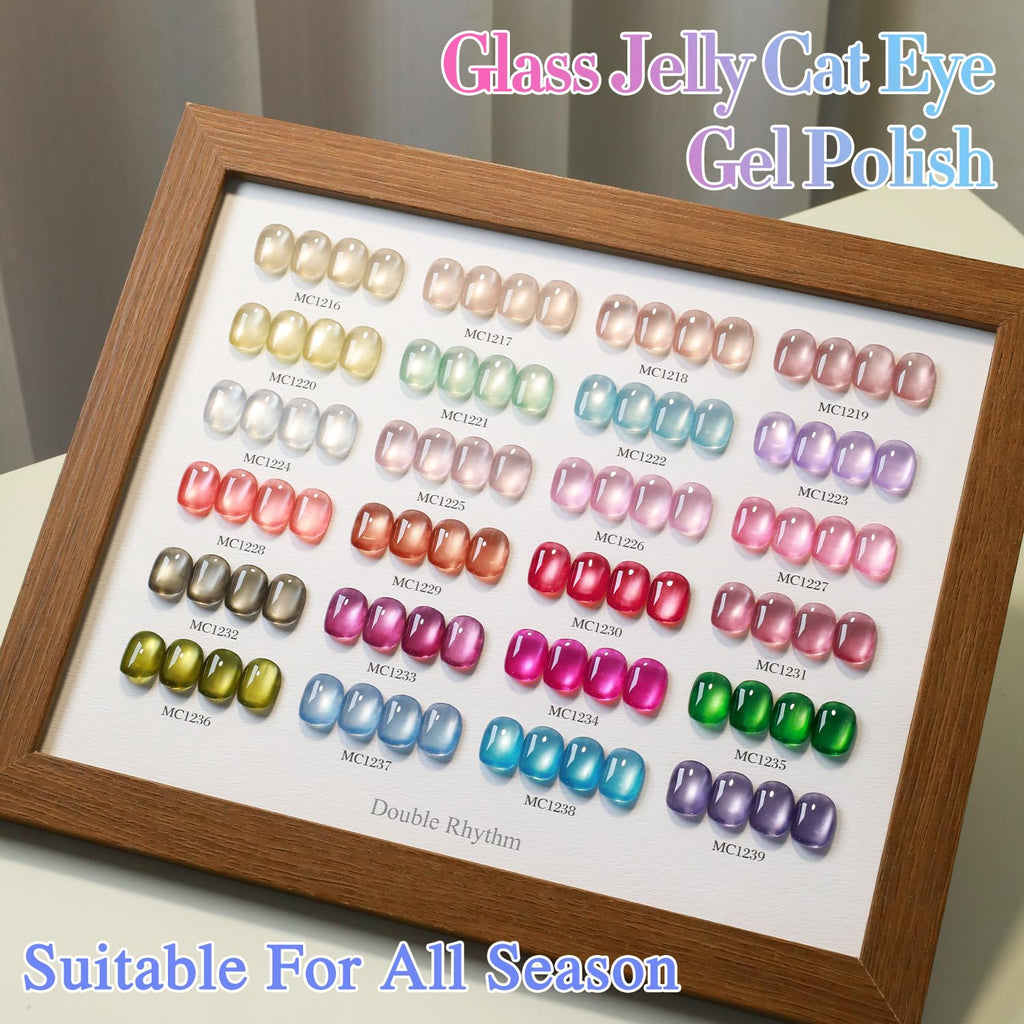 Double Rhythm 28Pcs 0.5oz Glass Cat Eye Gel Nail Polish Kit – All-Season Colors, Soak-Off, DIY Manicure