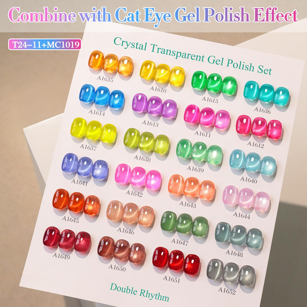 Double Rhythm 28Pcs Gel Nail Polish Set – Neon Jelly Sheer Collection, 0.5oz Bottles