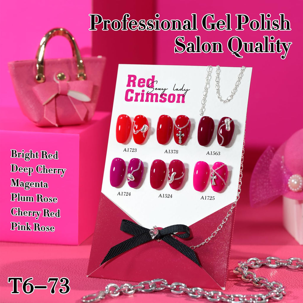 Double Rhythm 6 Pcs Gel Polish Set 15ml – Burgundy Cherry Rose Purple (T6-73) | Soak Off UV/LED Gel Nail Polish Kit