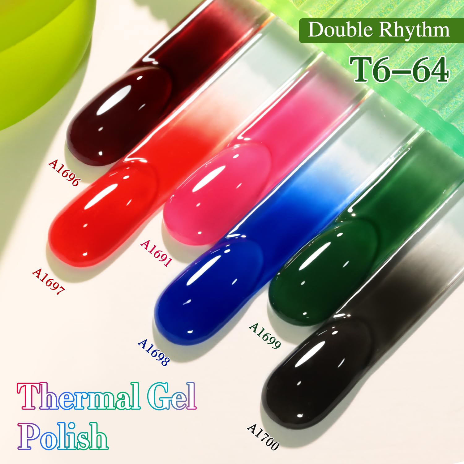 Double Rhythm 6 Pcs 15ml Gel Polish Set – Color-Changing Soak-Off Nail Kit for Home Manicures (Burgundy, Blue, Green, Pink, Purple)