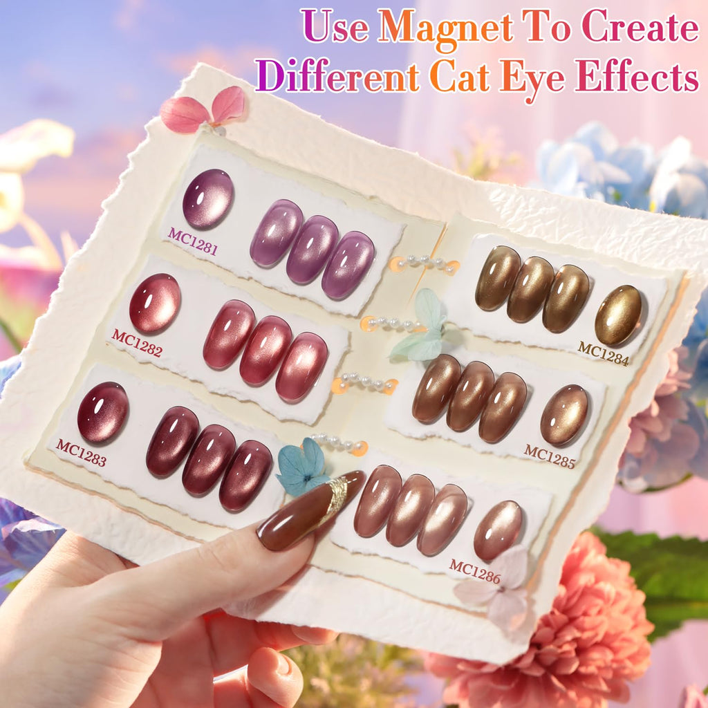 Double Rhythm Cat Eye Gel Polish Set – 6-Piece Rose Shimmer Magnetic UV Kit