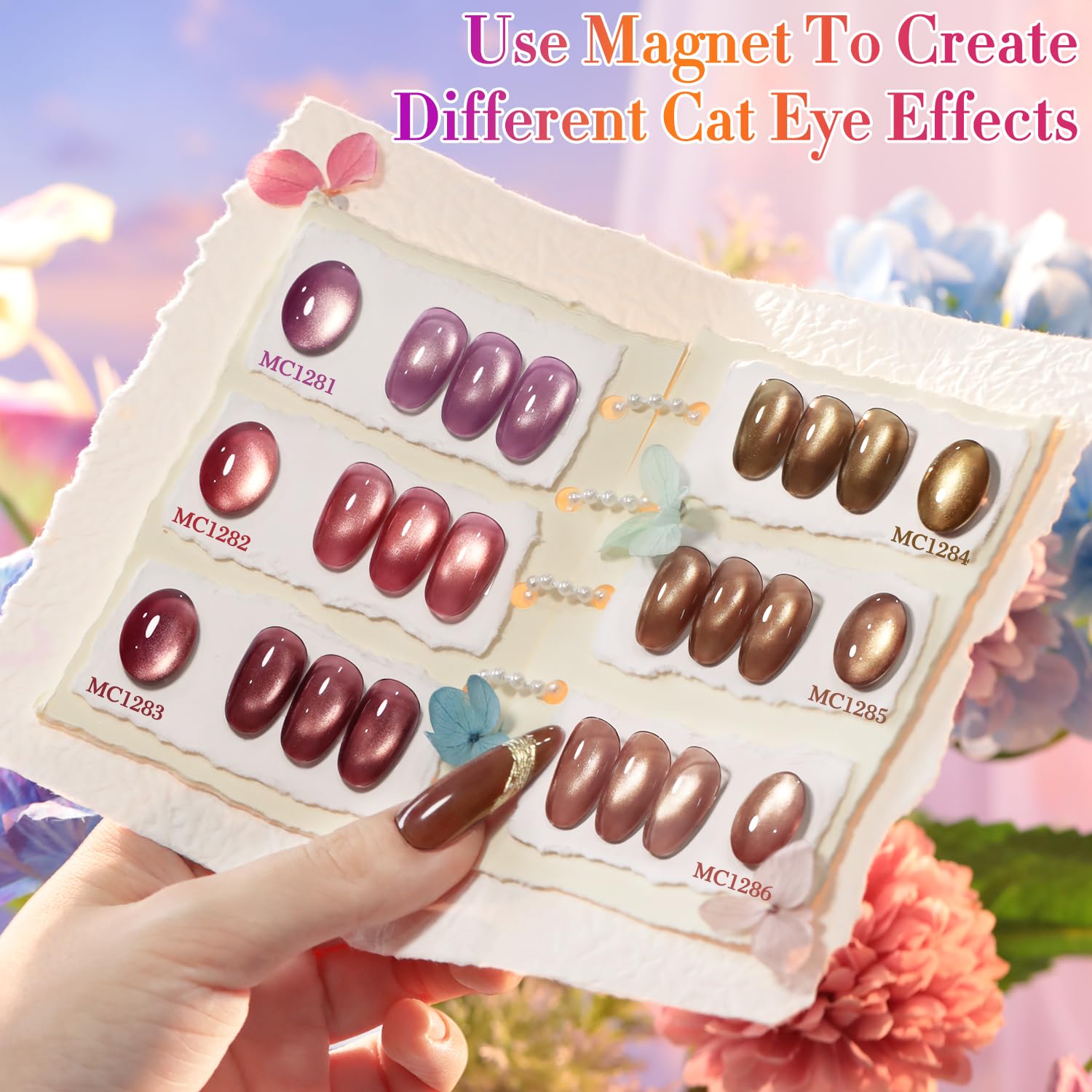 Double Rhythm Cat Eye Gel Polish Set – 6-Piece Rose Shimmer Magnetic UV Kit