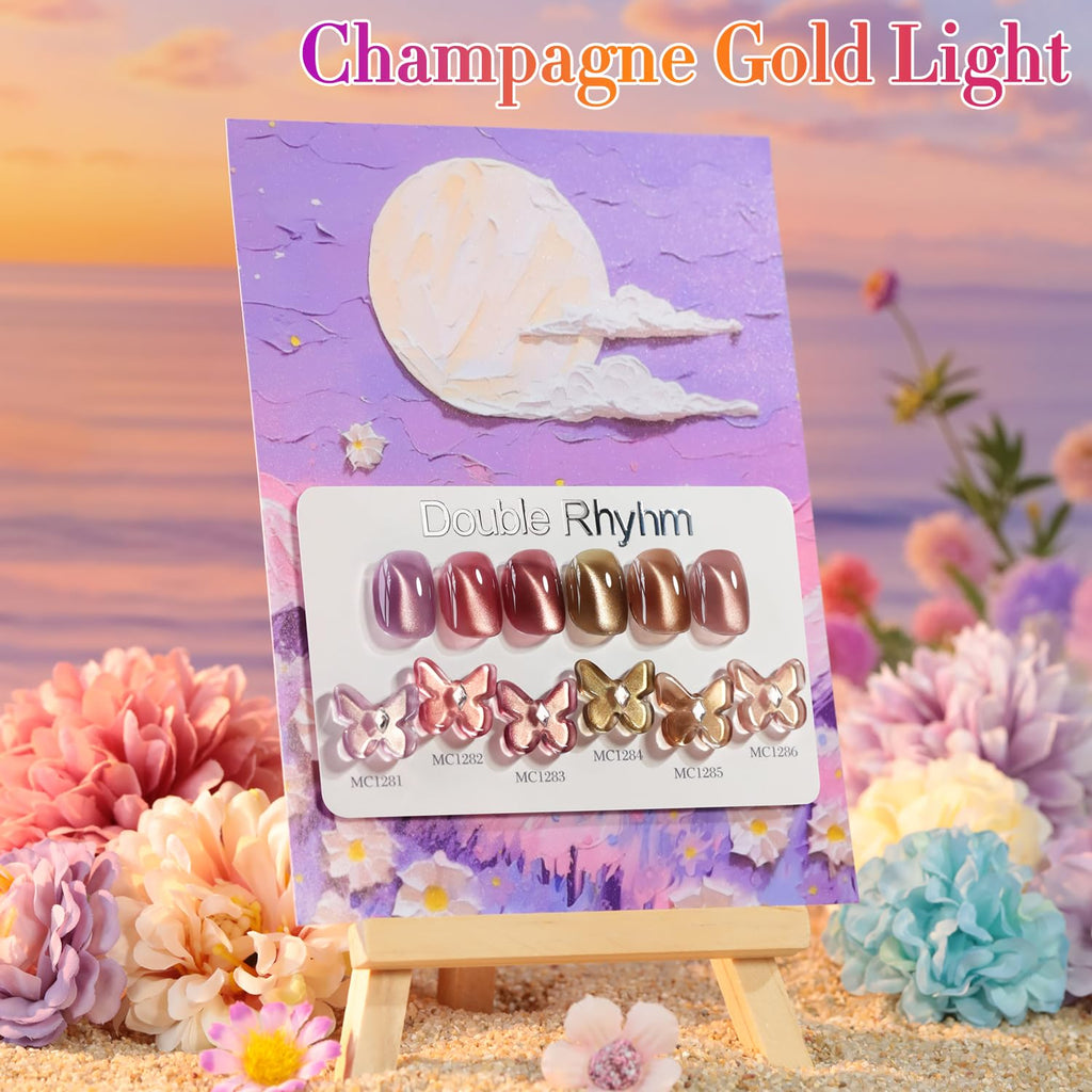 Double Rhythm Cat Eye Gel Polish Set – 6-Piece Rose Shimmer Magnetic UV Kit
