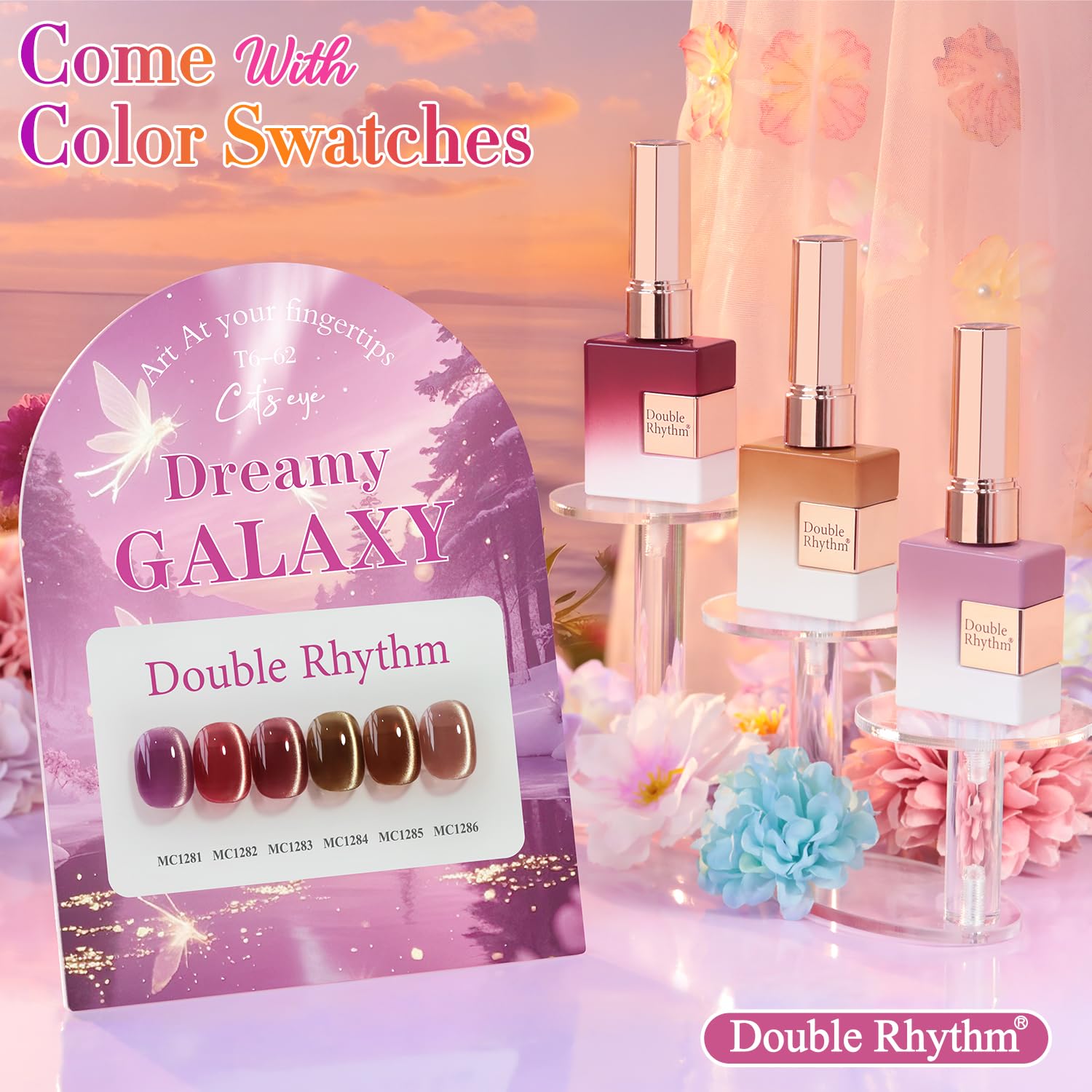 Double Rhythm Cat Eye Gel Polish Set – 6-Piece Rose Shimmer Magnetic UV Kit