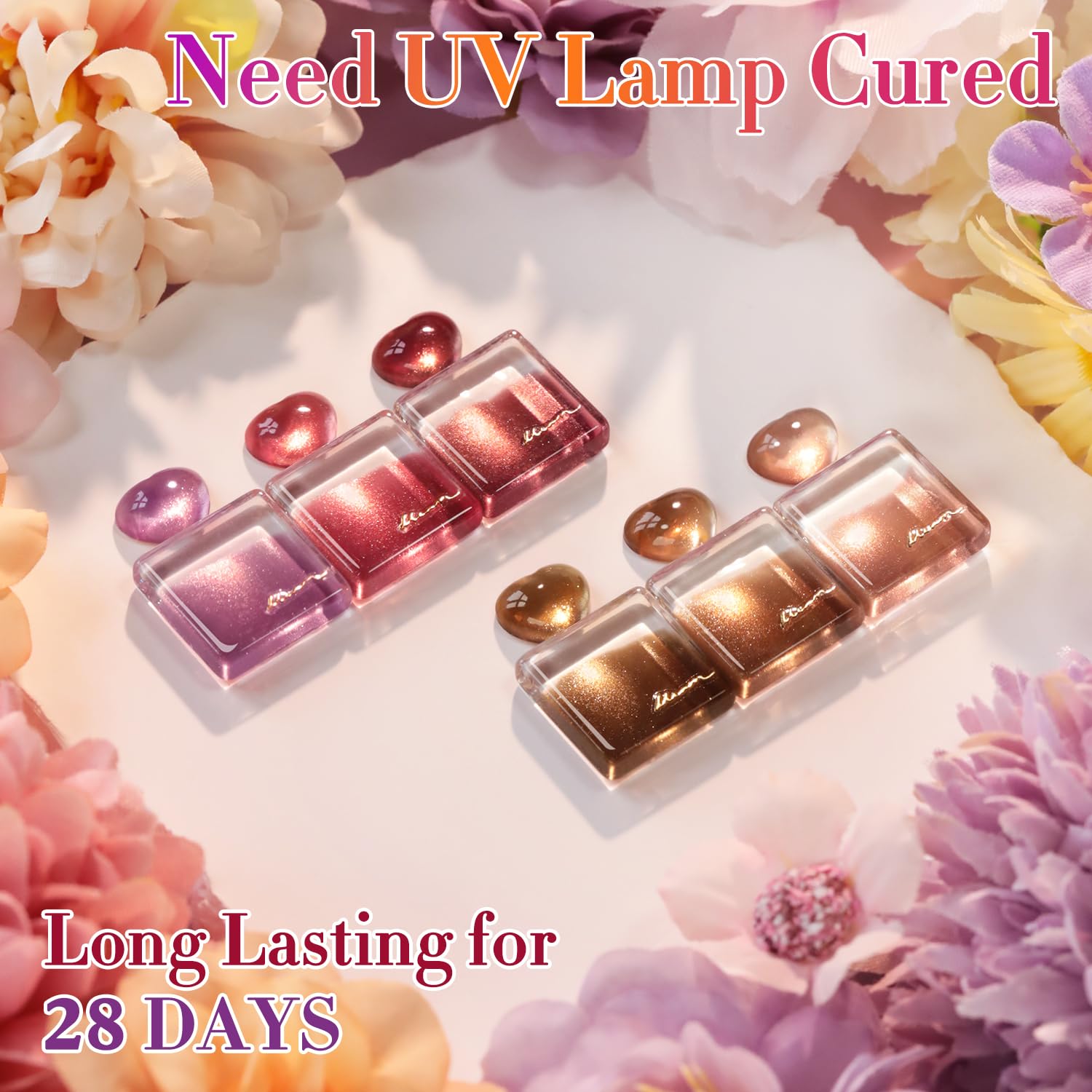 Double Rhythm Cat Eye Gel Polish Set – 6-Piece Rose Shimmer Magnetic UV Kit
