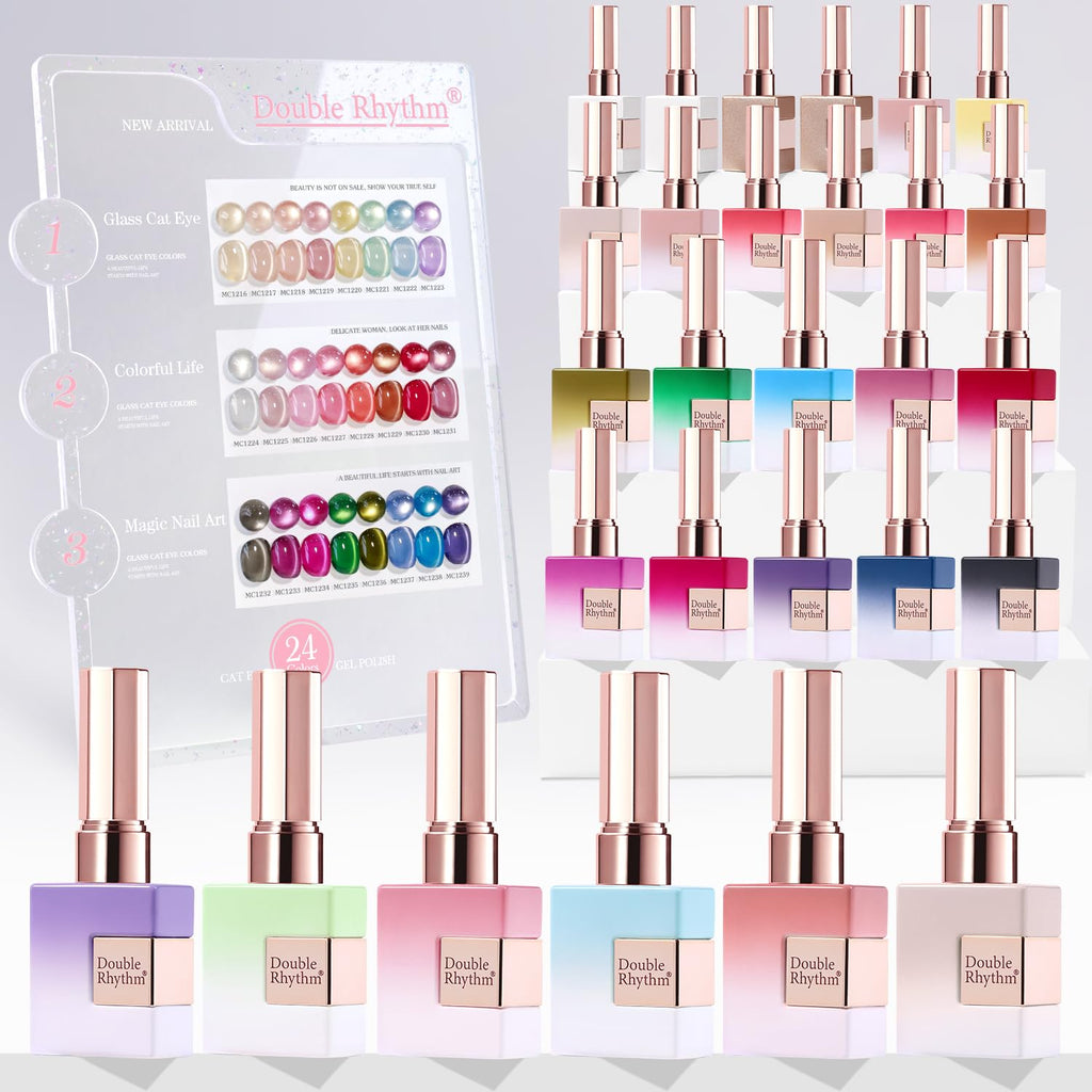 Double Rhythm 28Pcs 0.5oz Glass Cat Eye Gel Nail Polish Kit – All-Season Colors, Soak-Off, DIY Manicure