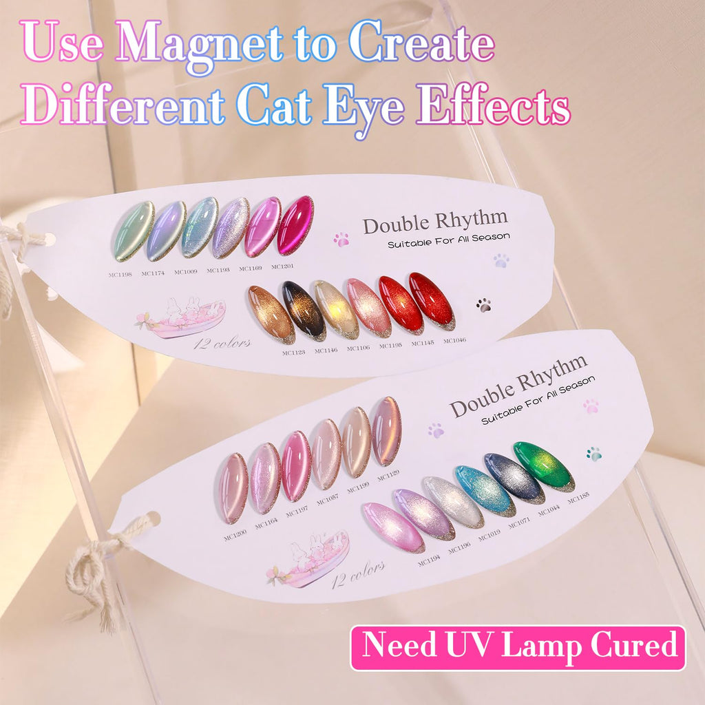 Double Rhythm 28Pcs Cat Eye Gel Nail Polish Set — 0.5oz Magnetic, Soak-Off Kit for Home Manicure