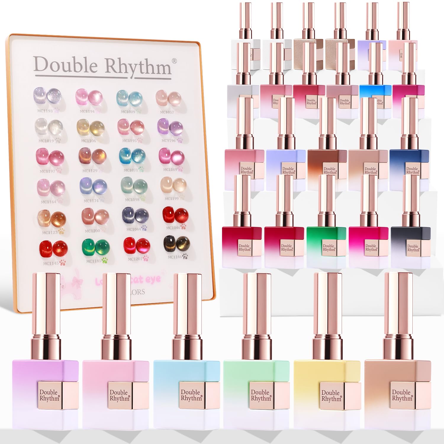 Double Rhythm 28Pcs Cat Eye Gel Nail Polish Set — 0.5oz Magnetic, Soak-Off Kit for Home Manicure