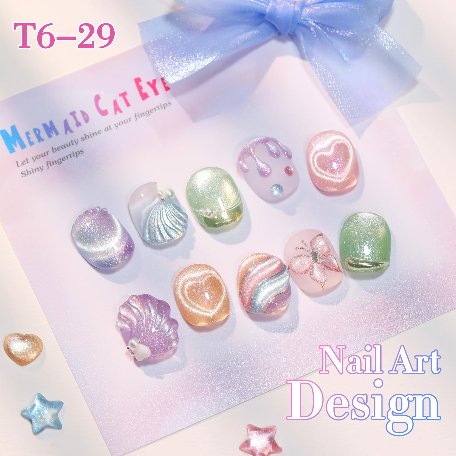 Double Rhythm Cat Eye Gel Nail Polish Set of 6 — Same Color, 0.5 oz Each, Magnetic Holographic Shine (T6-29)