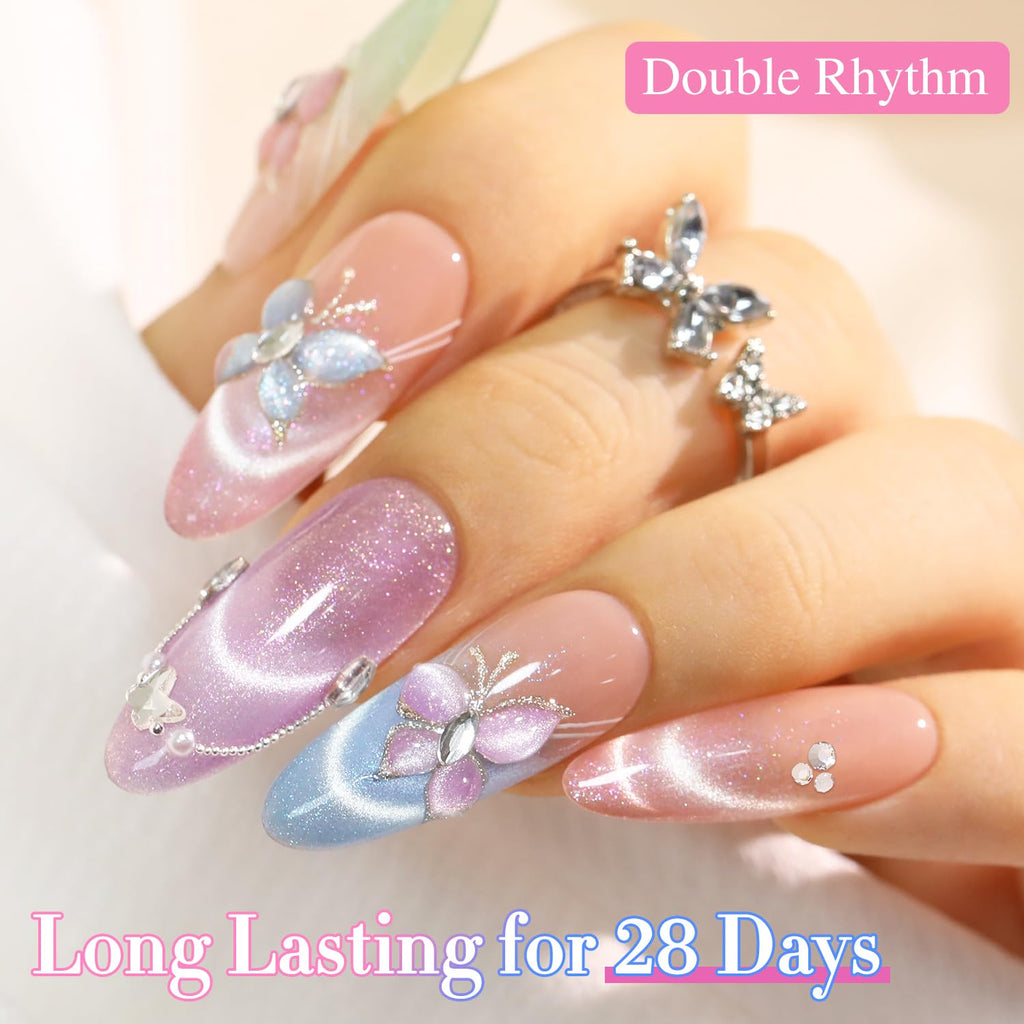 Double Rhythm Cat Eye Gel Nail Polish Set of 6 — Same Color, 0.5 oz Each, Magnetic Holographic Shine (T6-29)