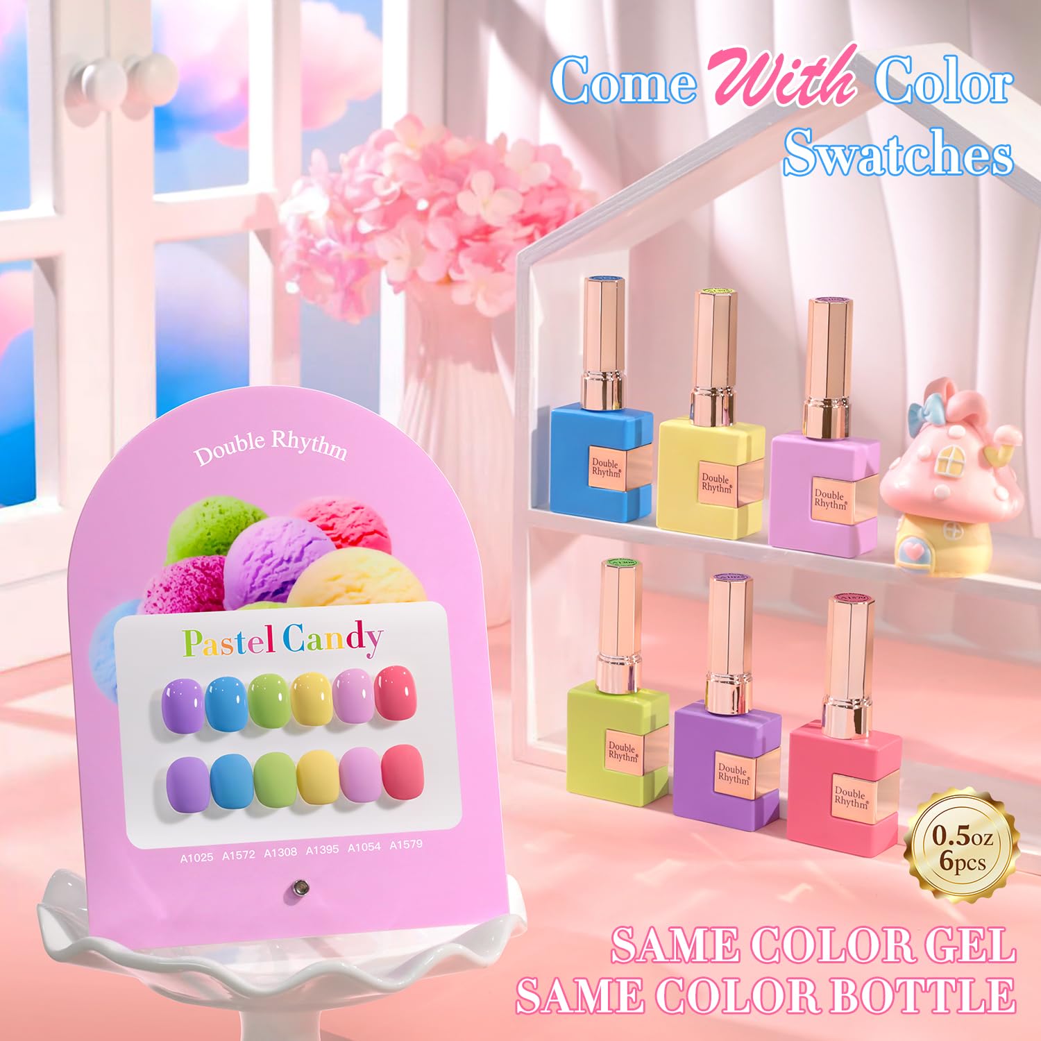 Double Rhythm 6 Pcs 15ml Gel Polish Set – Same Color, Soak Off, UV/LED Cure – At-Home Manicure Kit (Purple to Peach T6-10)
