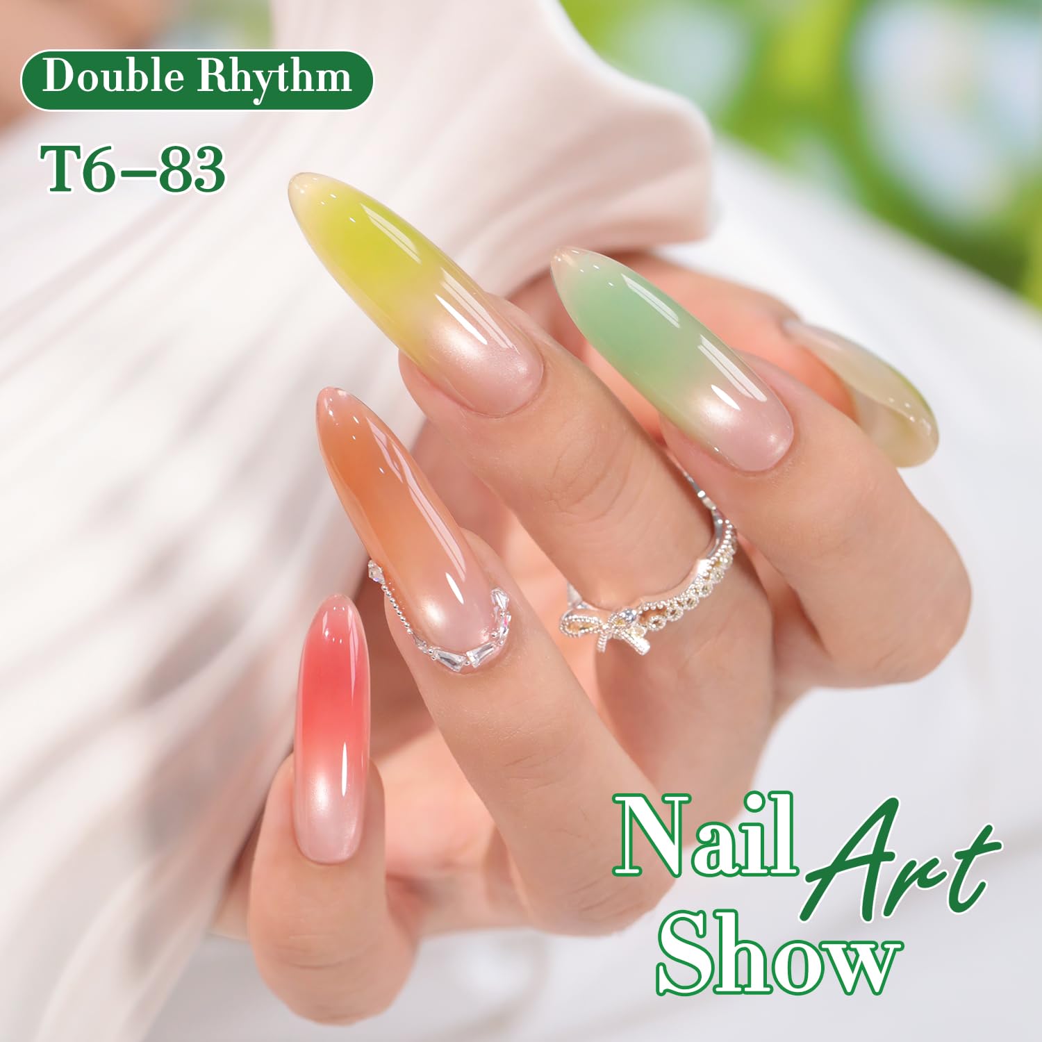 Double Rhythm 6 Pcs 15ml Gel Polish Set – Jelly White, Mint Green, Olive, Tea Brown, Rose, Red | Soak-Off Kit
