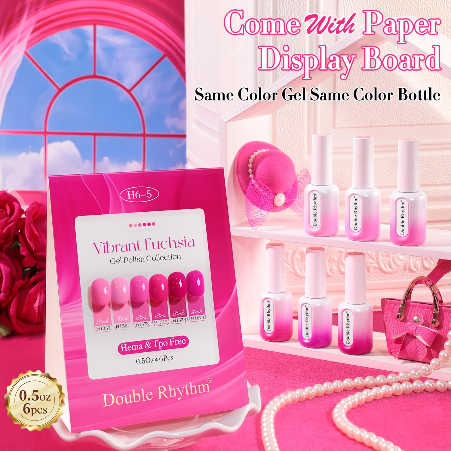 Double Rhythm 6 Pcs HEMA-FREE Gel Polish Set – Same Color, Same Bottle, Soak Off (0.50 oz)