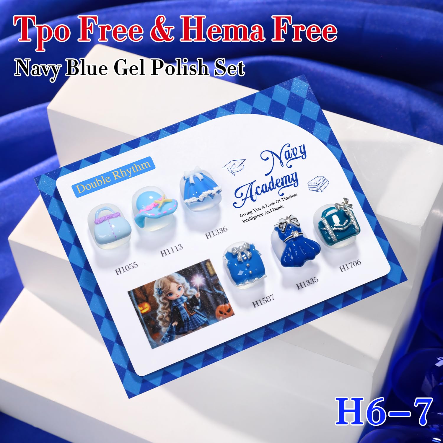 Double Rhythm 6 Pcs HEMA-FREE Gel Polish Set – 0.50 oz Each, Pastel Blue Navy, Soak-Off, DIY Manicure Kit