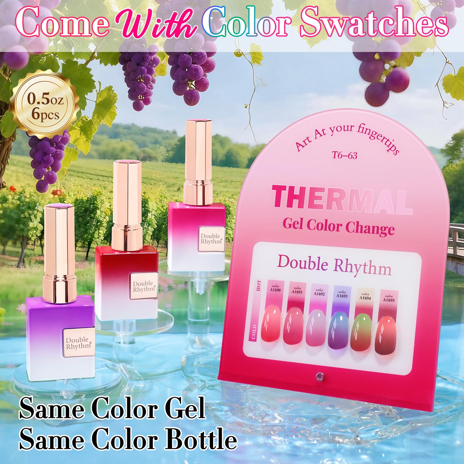 Double Rhythm 6 Pcs 15ml Color-Changing Gel Polish Set – Temperature Shift Nail Kit