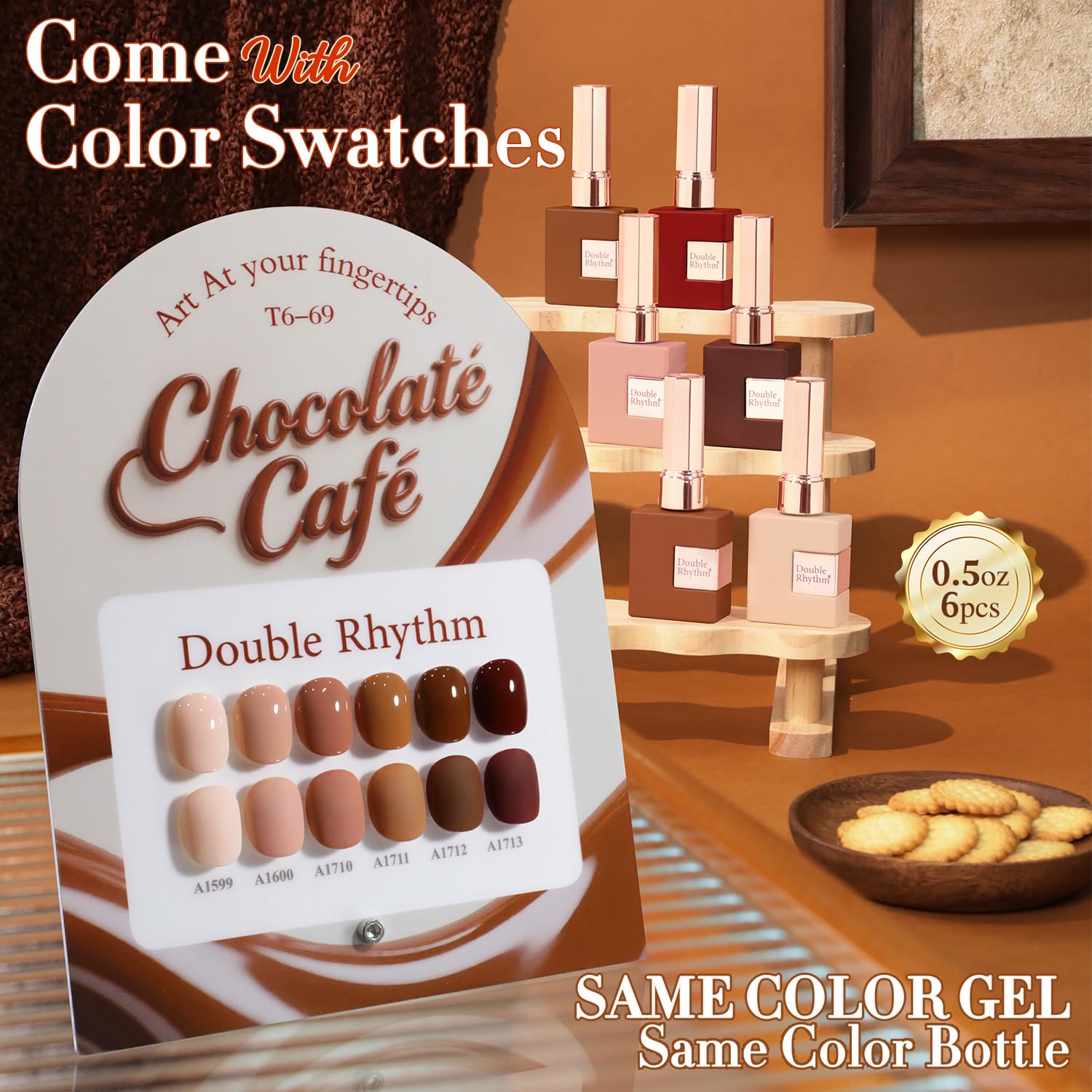 Double Rhythm 6 Pcs 15ml Gel Polish Set – Burgundy Cherry Brown Coffee (T6-69) – Soak-Off Nail Polish