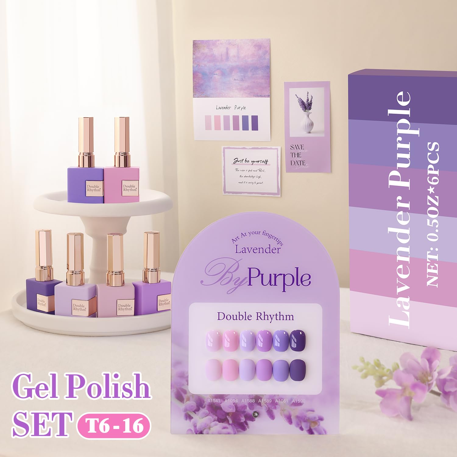 Double Rhythm 6 Pcs 15ml Gel Polish Set – Same Color Soak-Off Kit for Nails (Light to Dark Purple)
