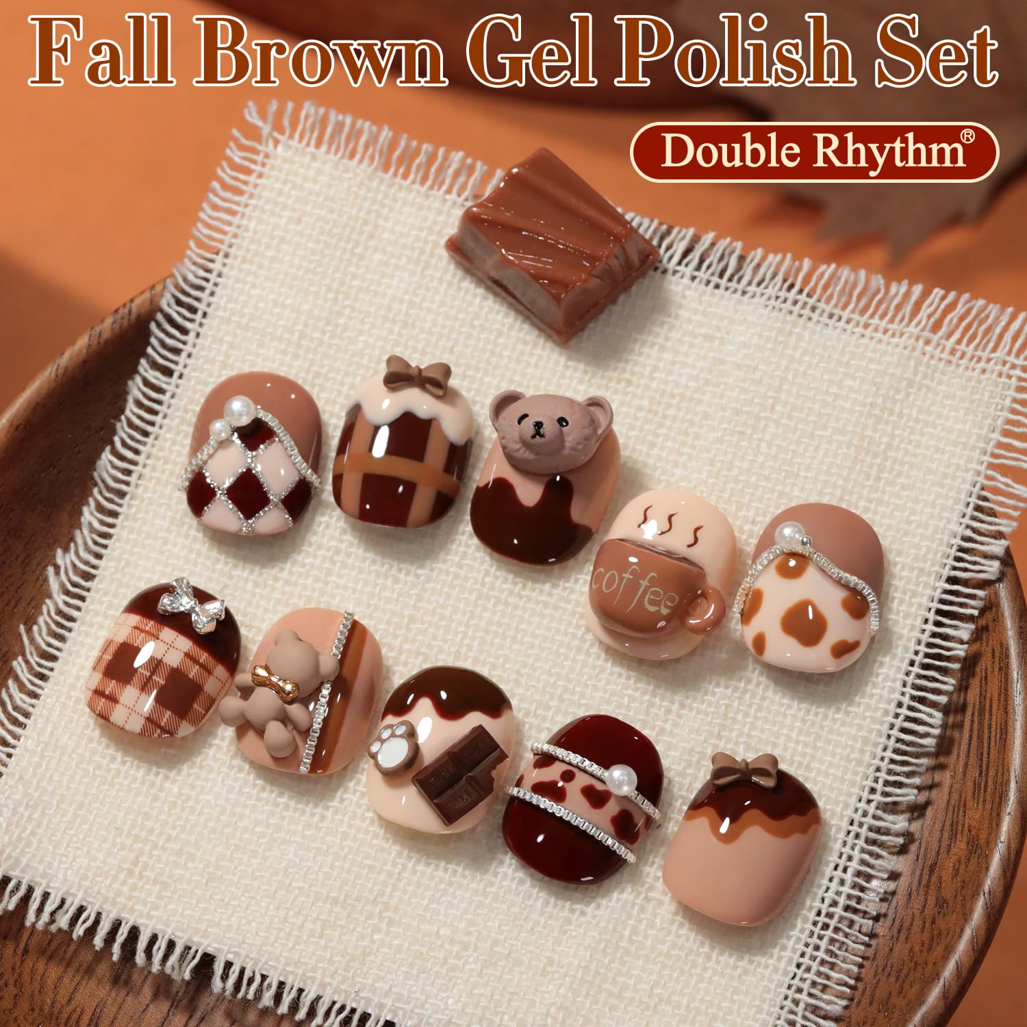 Double Rhythm 6 Pcs 15ml Gel Polish Set – Burgundy Cherry Brown Coffee (T6-69) – Soak-Off Nail Polish