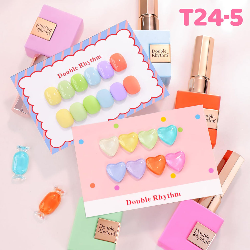 Double Rhythm 28Pcs Gel Nail Polish Set – Pastel Candy Collection T24-5 (0.5oz)