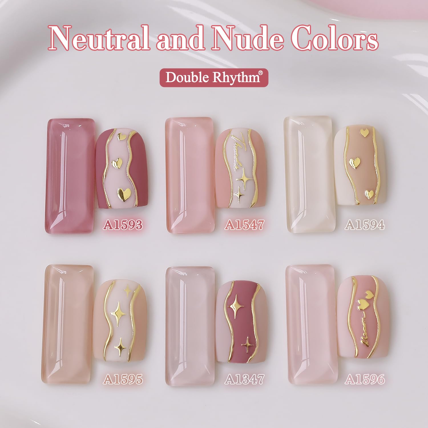 Double Rhythm 6 Pcs 15ml Gel Polish Set – Same Color, Soak-Off Kit (Light Dark Nude Beige Cream Pink T6-18)