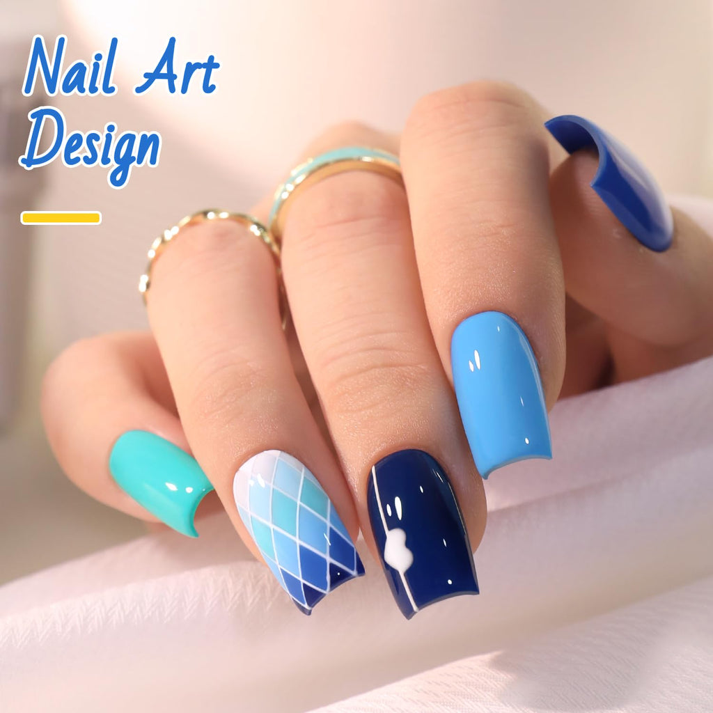 Double Rhythm 6-Pcs 15ml Gel Polish Set – Same Shade Soak-Off Kit for DIY Manicure (Light Blue / Navy / Teal)
