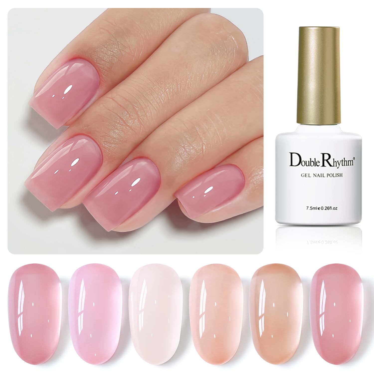 Double Rhythm Gel Nail Polish Set — 6 Pastel Jelly Shades for DIY Manicures (Kit 38)