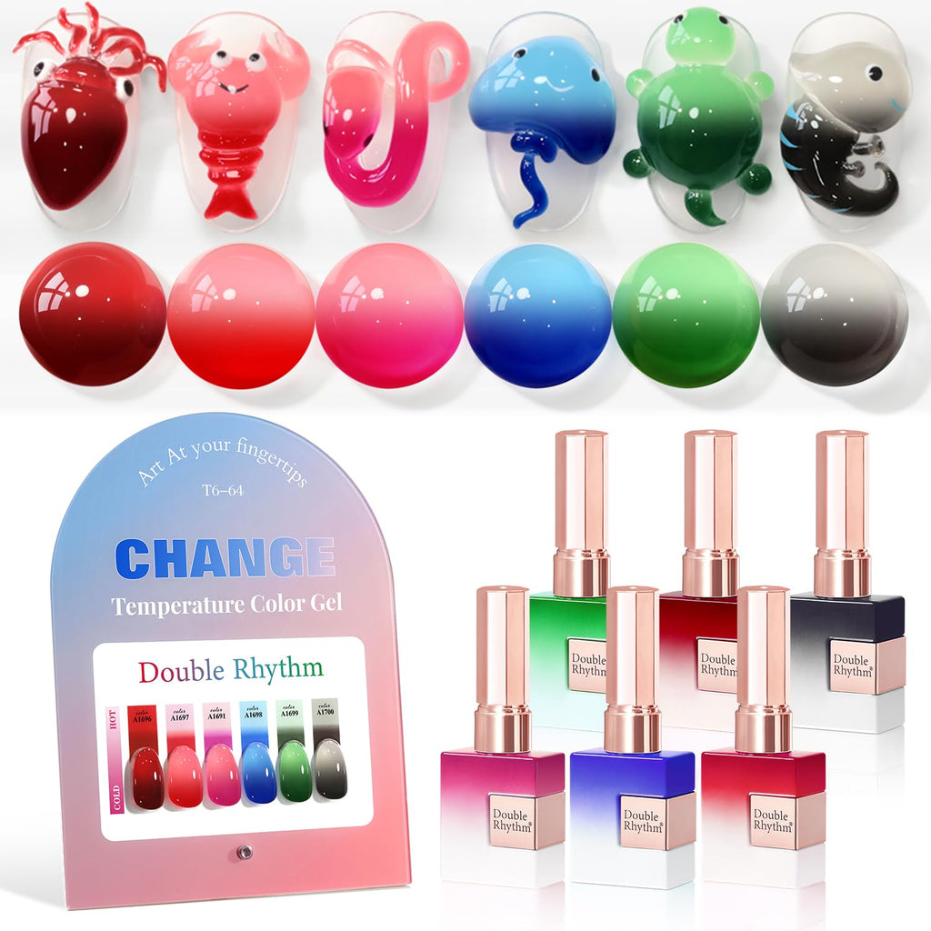 Double Rhythm 6 Pcs 15ml Gel Polish Set – Color-Changing Soak-Off Nail Kit for Home Manicures (Burgundy, Blue, Green, Pink, Purple)