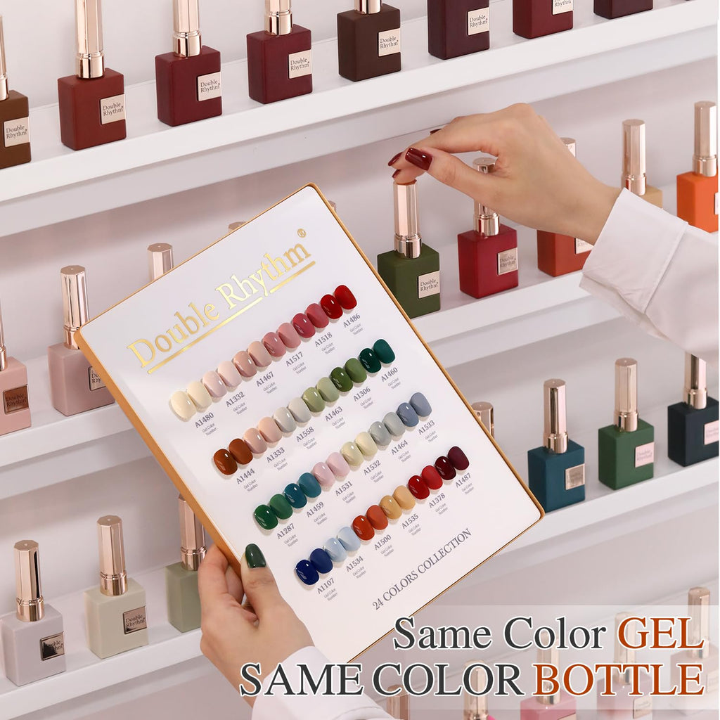 Double Rhythm 28Pcs Gel Nail Polish Set – Burgundy & Green Collection, Soak-Off Gel Polish Kit for At-Home Manicures
