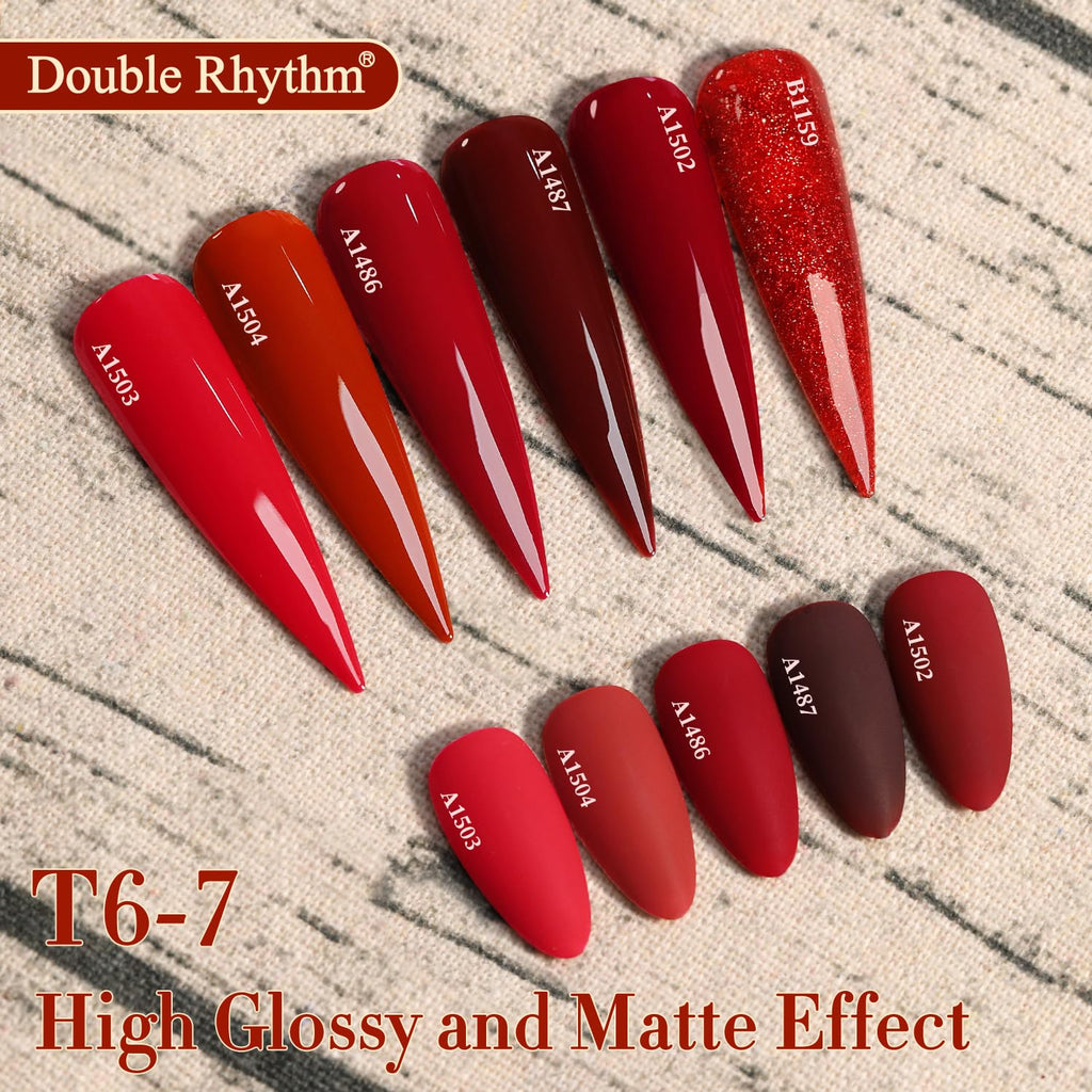 Double Rhythm 6 Pcs 15ml Gel Polish Set – Glitter Burgundy & Dark Cherry Red