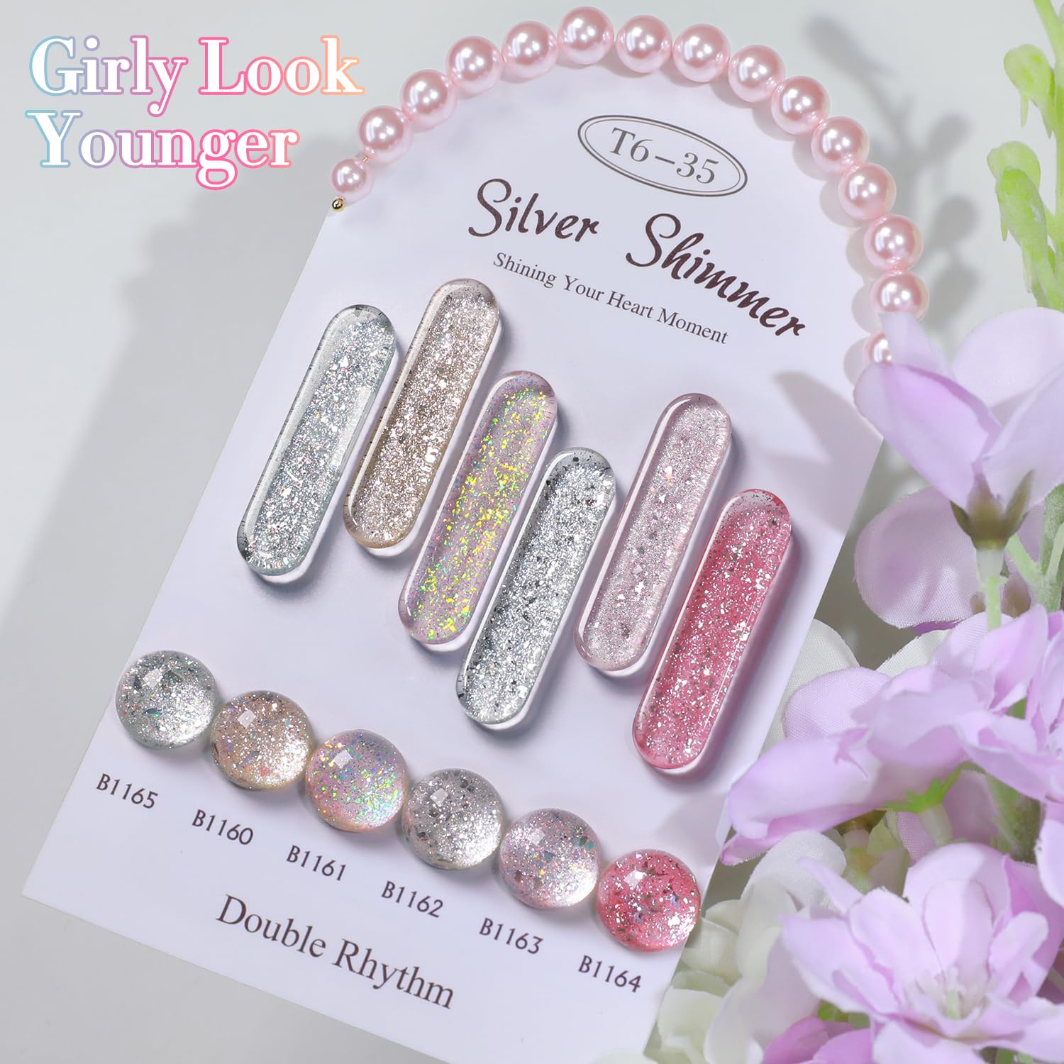 Double Rhythm 0.5 oz Glitter Gel Polish Set – 6 Colors with Display Board, 15 ml Full Size Kit