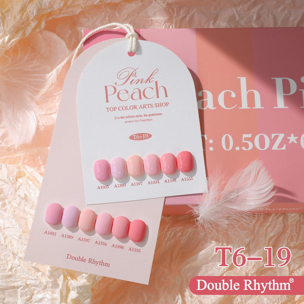 Double Rhythm 6 Pcs 15ml Gel Polish Set – Same Color, Soak-Off, Light Pale Peach Pink Orange Rose (T6-19)