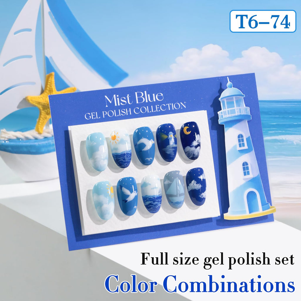 Double Rhythm 6 Pcs 15ml Gel Polish Set in Pale Dark Midnight Blue | Soak-Off Gel Polish Kit for DIY Manicure