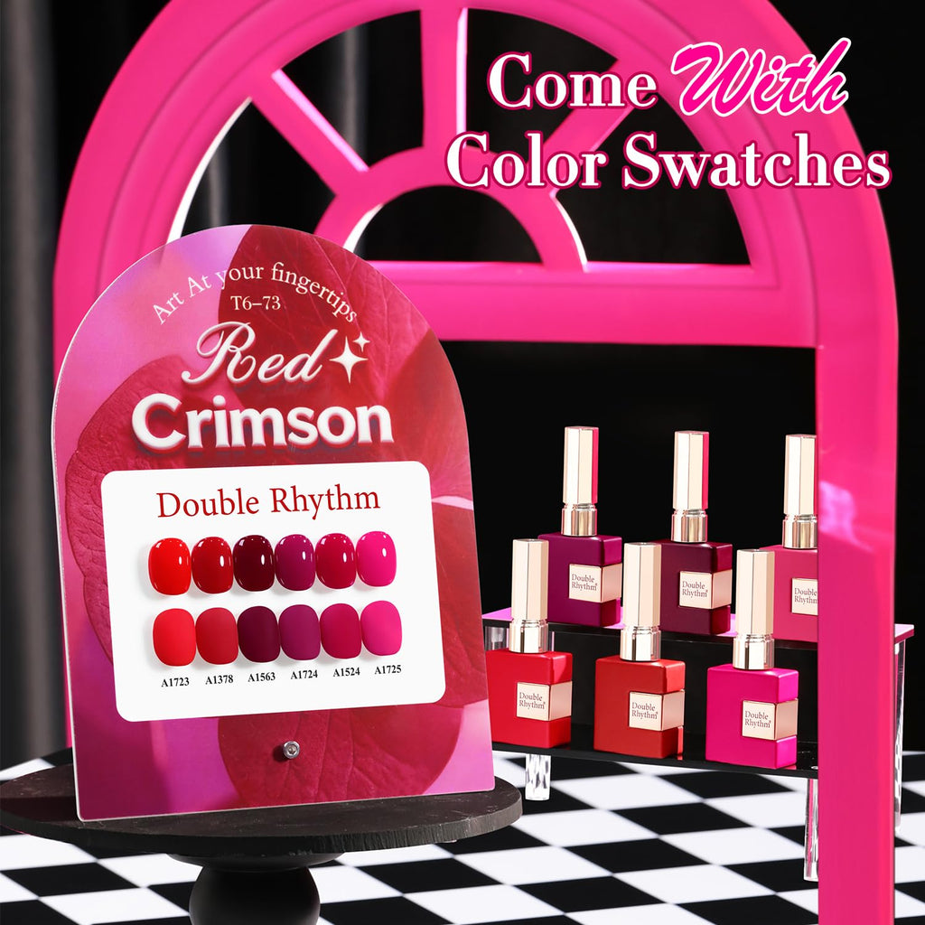 Double Rhythm 6 Pcs Gel Polish Set 15ml – Burgundy Cherry Rose Purple (T6-73) | Soak Off UV/LED Gel Nail Polish Kit