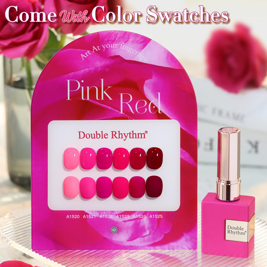 Double Rhythm 6-Pcs 15ml Gel Polish Set: Neon Pink, Purple, Burgundy, Red