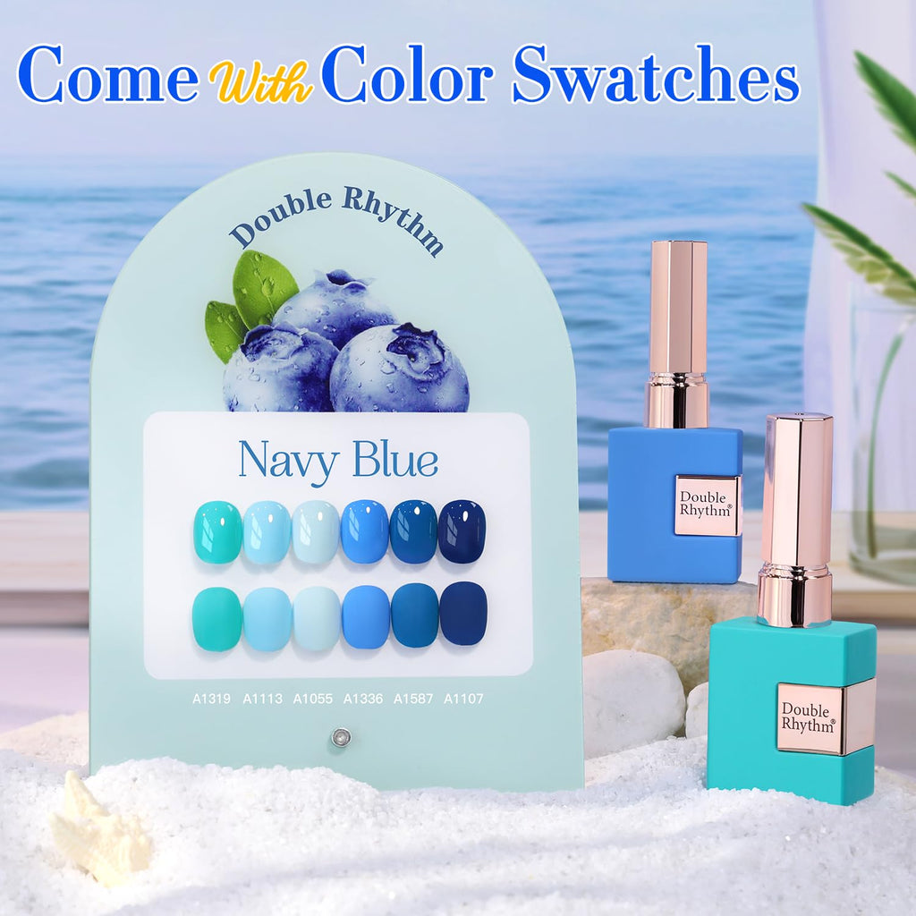 Double Rhythm 6-Pcs 15ml Gel Polish Set – Same Shade Soak-Off Kit for DIY Manicure (Light Blue / Navy / Teal)