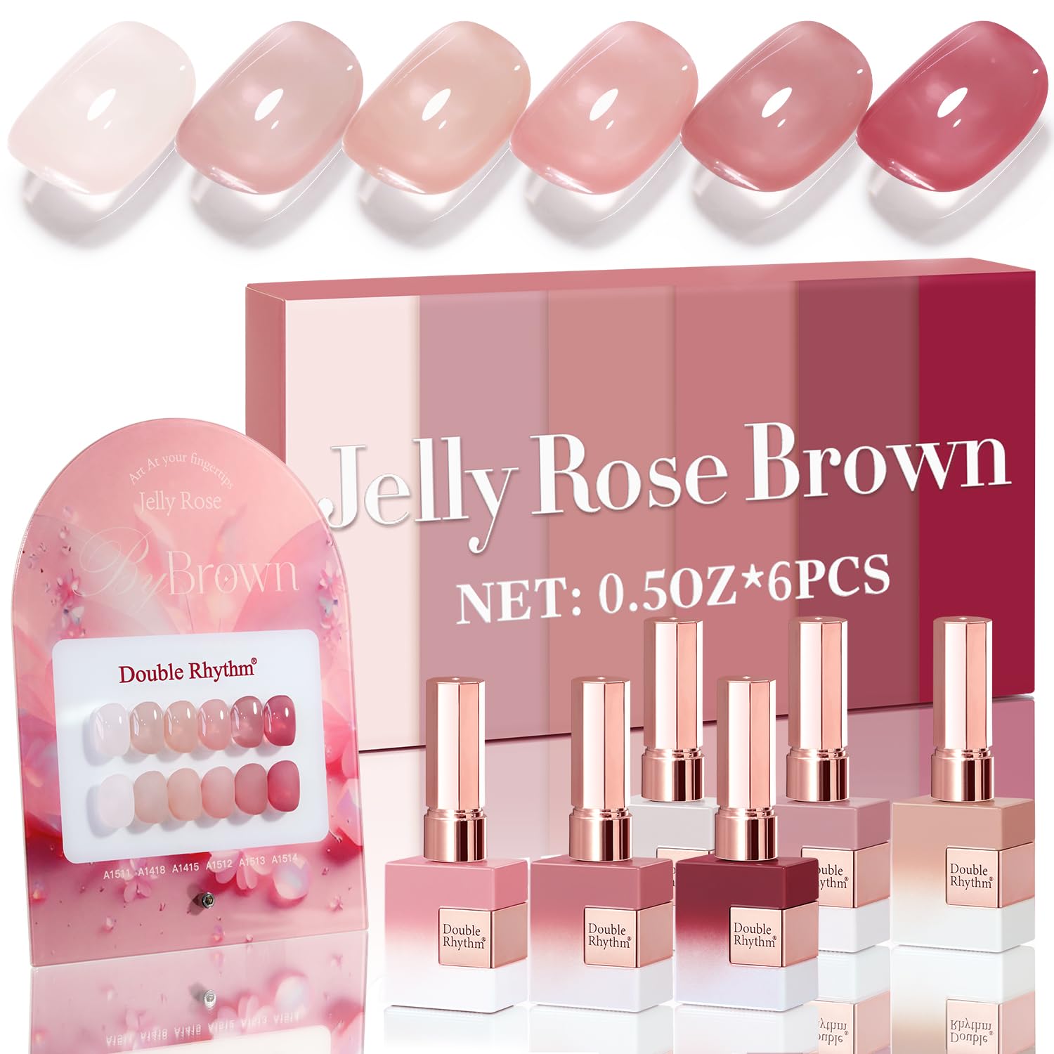 Double Rhythm 6 Pcs 15ml Gel Polish Set – Soak-Off, Jelly Translucent Rose Pink & Burgundy Red (T6-2)