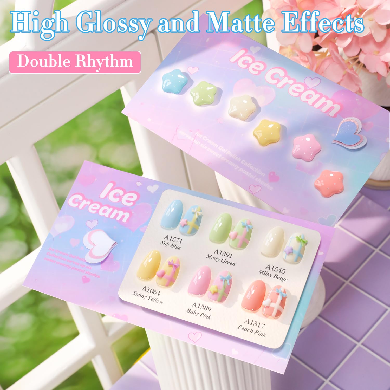 Double Rhythm 6 Pcs 15ml Gel Polish Set – Same Color & Bottle, Soak-Off Kit (Blue/Green/Beige/Yellow/Pink/Orange)
