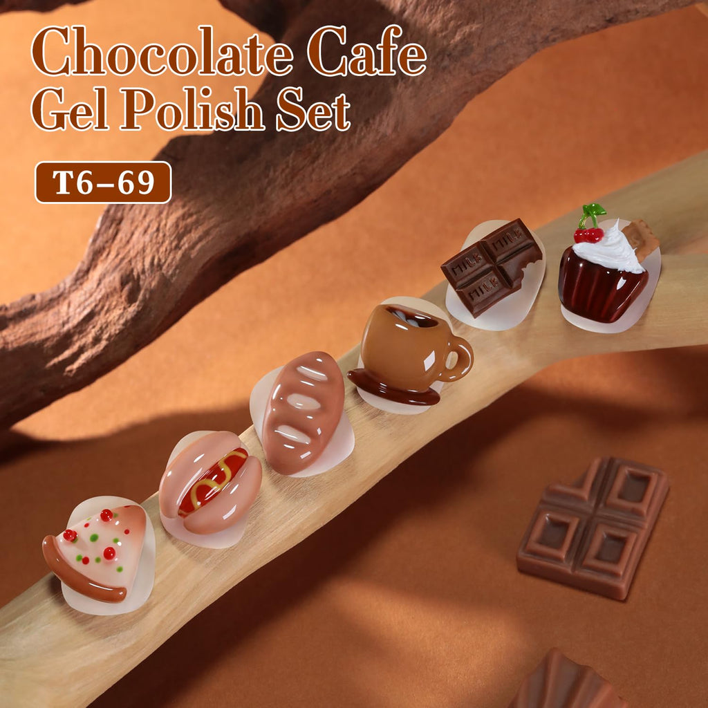 Double Rhythm 6 Pcs 15ml Gel Polish Set – Burgundy Cherry Brown Coffee (T6-69) – Soak-Off Nail Polish