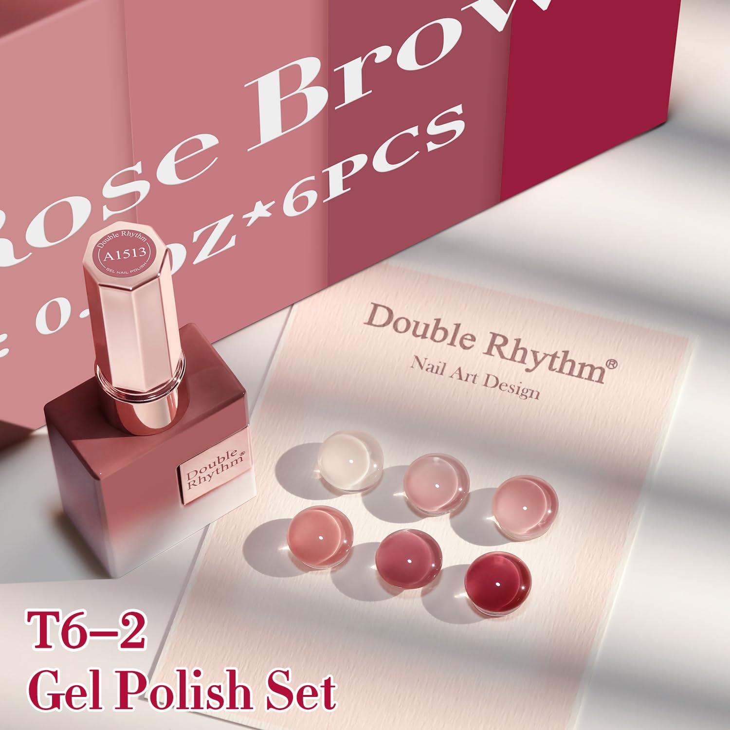 Double Rhythm 6 Pcs 15ml Gel Polish Set – Soak-Off, Jelly Translucent Rose Pink & Burgundy Red (T6-2)