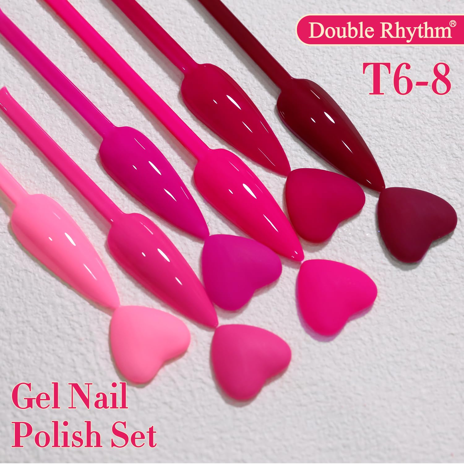 Double Rhythm 6-Pcs 15ml Gel Polish Set: Neon Pink, Purple, Burgundy, Red